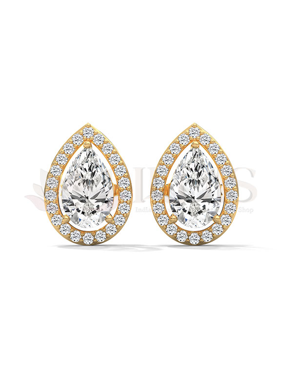 Elegant Pear Halo Diamond Stud Earrings