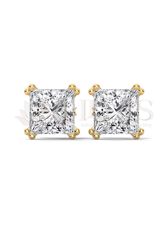 Elegant Princess Cut Solitaire Diamond Stud Earrings
