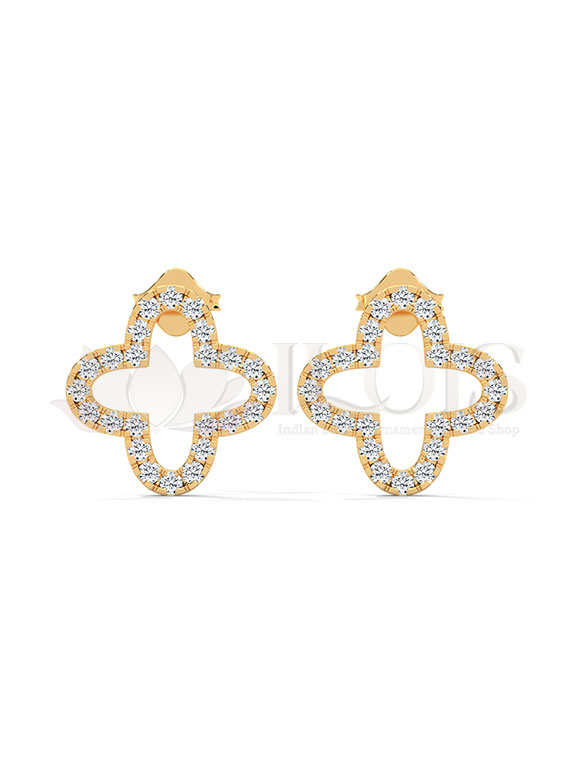 Floral Clover Diamond Stud Earrings