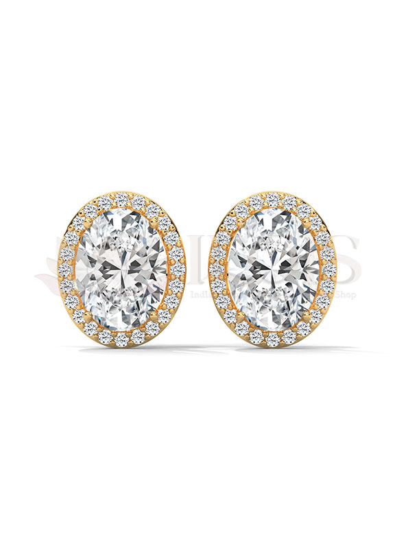 Luxury Oval Halo Diamond Stud Earrings