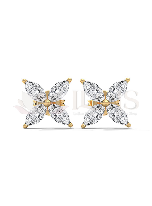 Marquise Petal Flower Diamond Stud Earrings