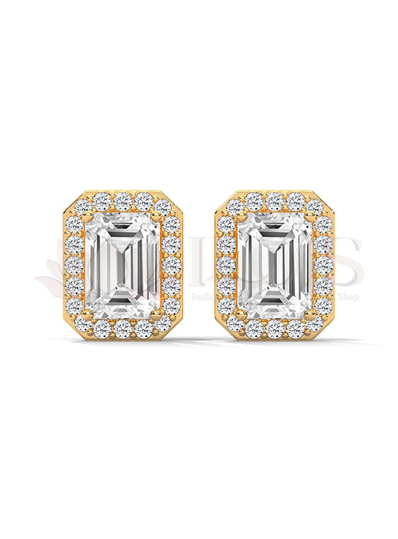 Radiant Cut Halo Diamond Stud Earrings