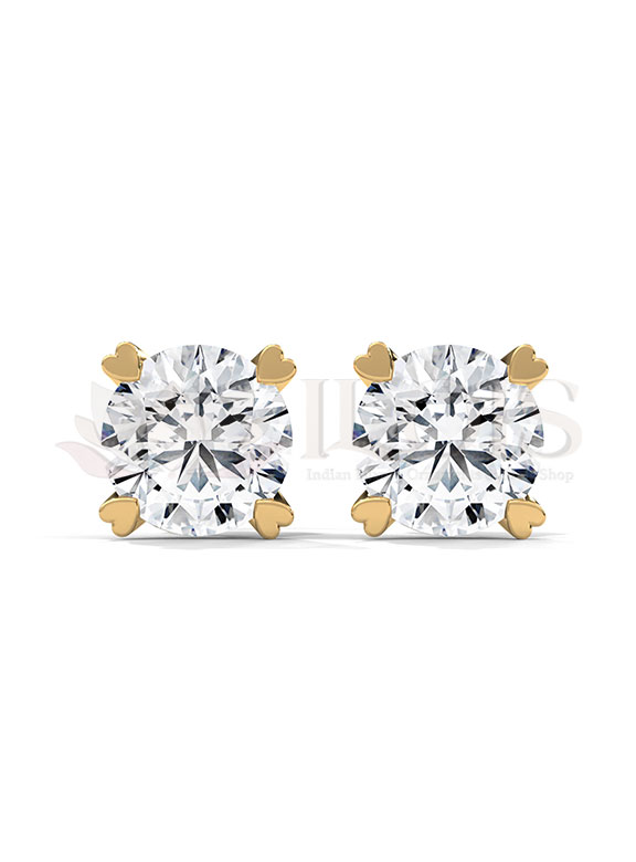 Romantic Heart Prong Round Diamond Stud Earrings