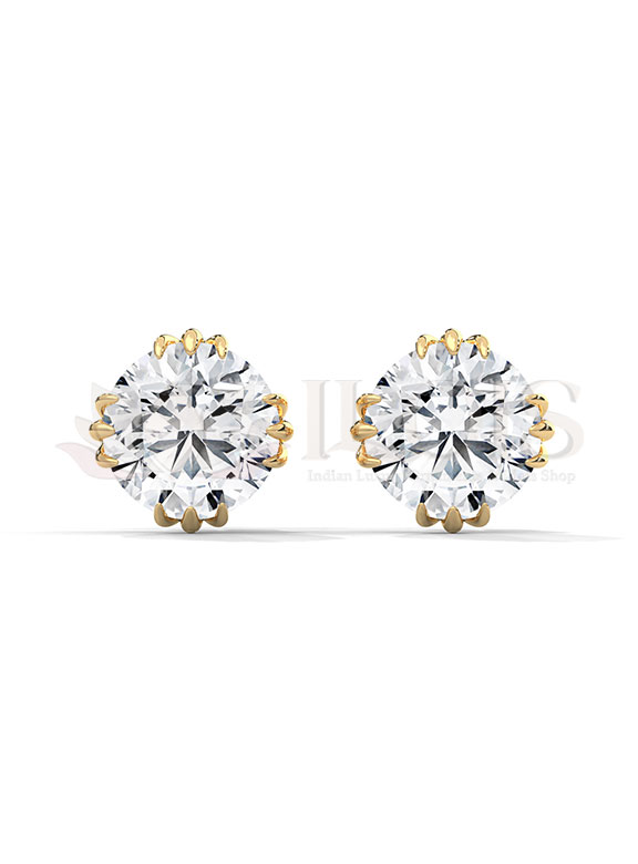 Royal Crown Setting Round Diamond Stud Earrings
