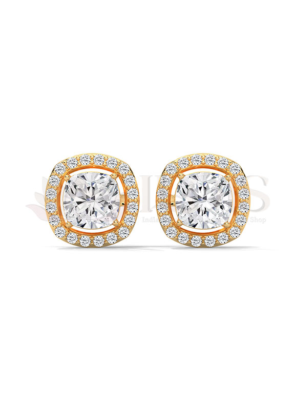 Vintage Cushion Halo Diamond Stud Earrings