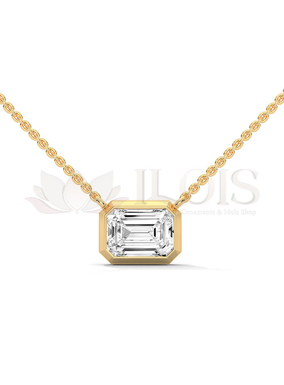 Classic Emerald Cut Bezel Solitaire Diamond Pendant