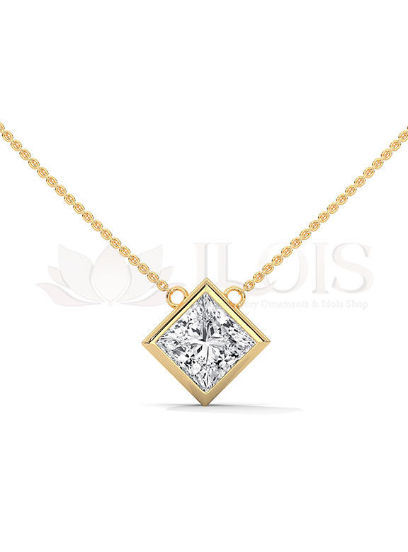 Modern Princess Cut Bezel Solitaire Diamond Pendant