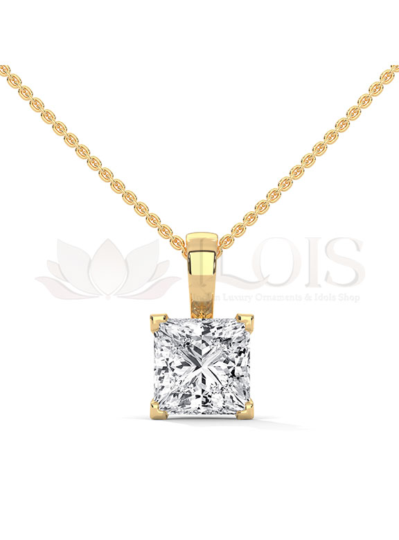 Royal Princess Cut 4 Prong Solitaire Diamond Pendant